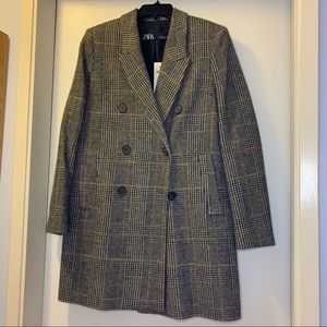 ZARA | 3/4 Length Glen Check Overcoat